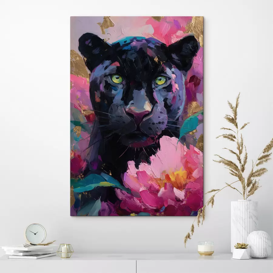 Tablouri pantera neagră printre bujori s47935