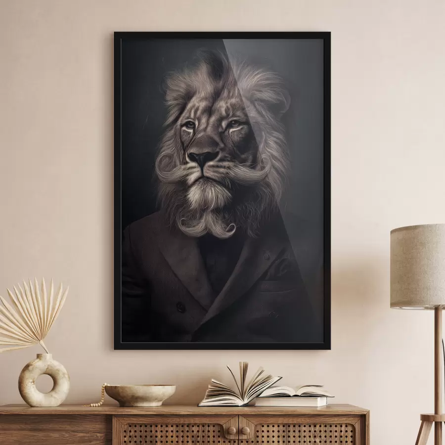 fototapet leu cu barbă în stil frizerie f47947