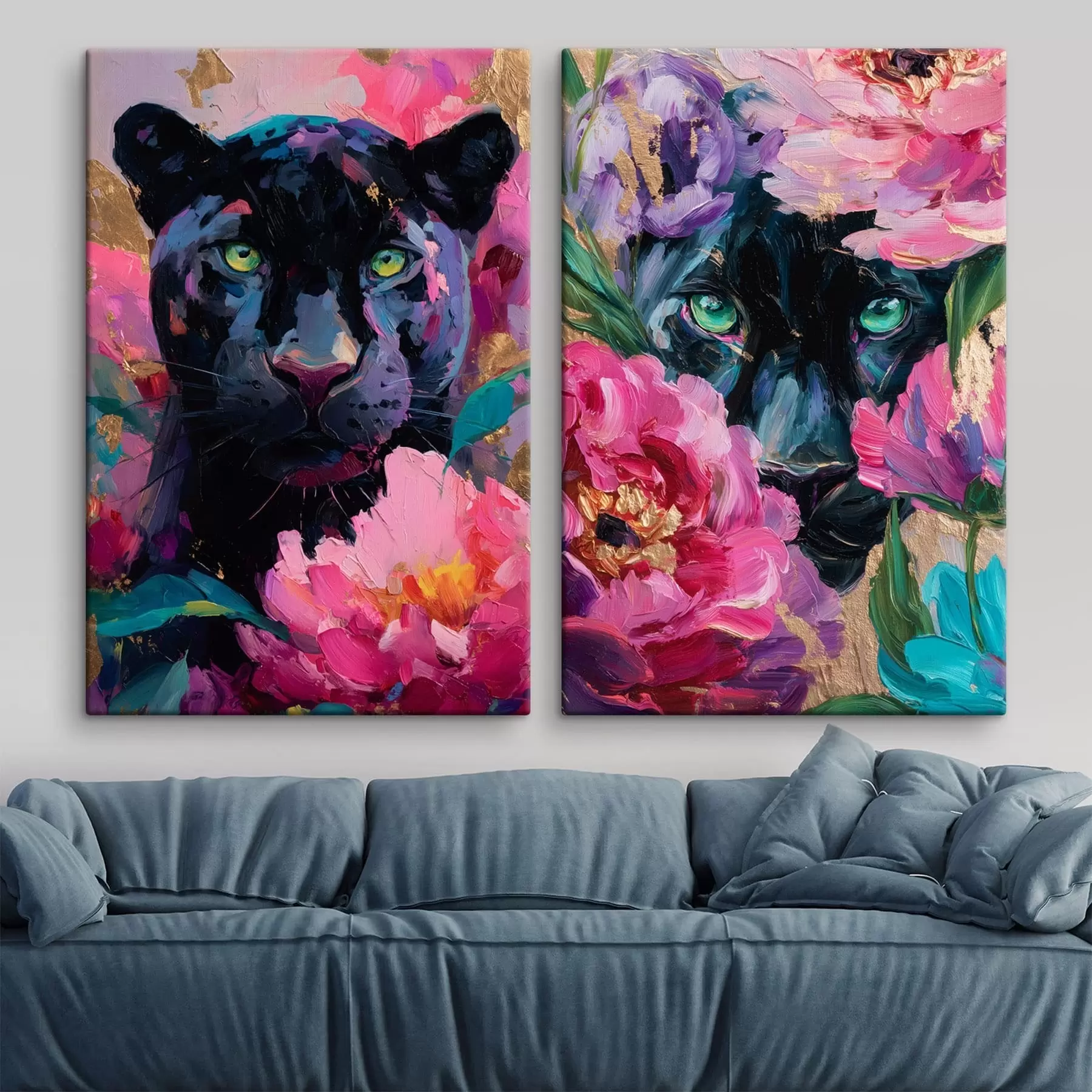 Tablouri pantera neagră printre bujori m30090