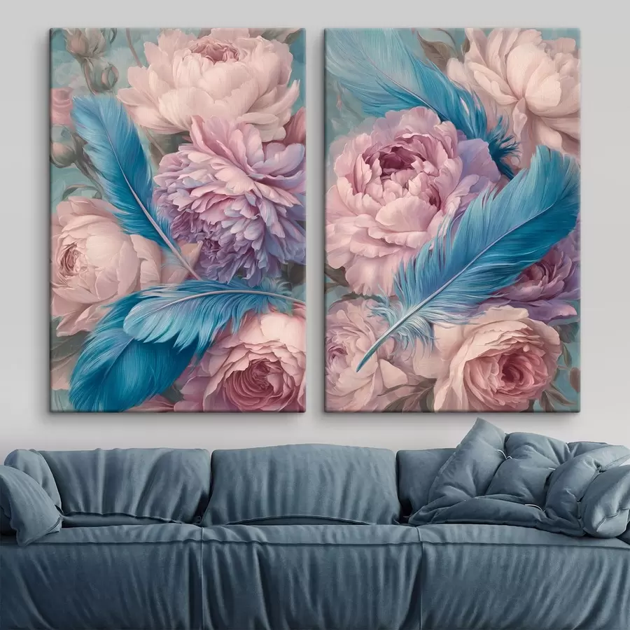 Tablouri pene printre bujori m30092