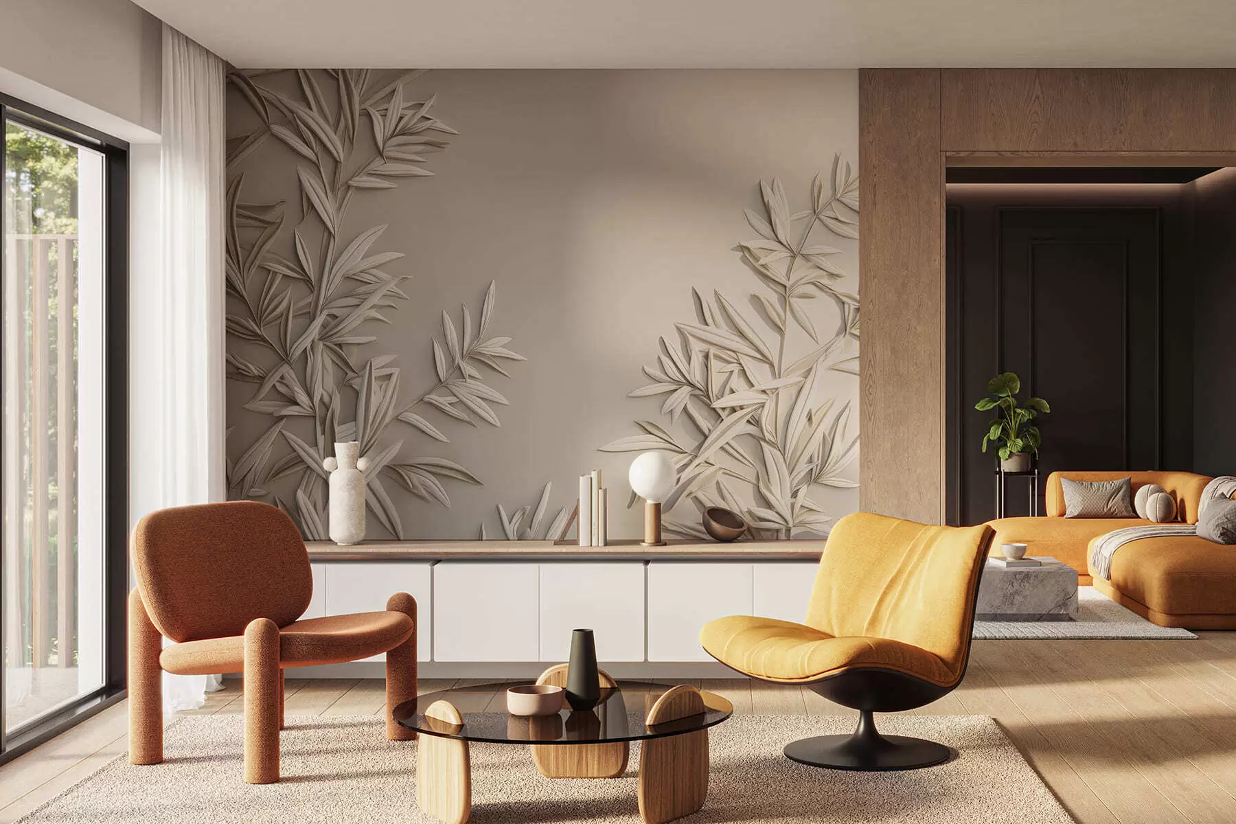 fototapet Imitarea frunzelor în basorelief w05244