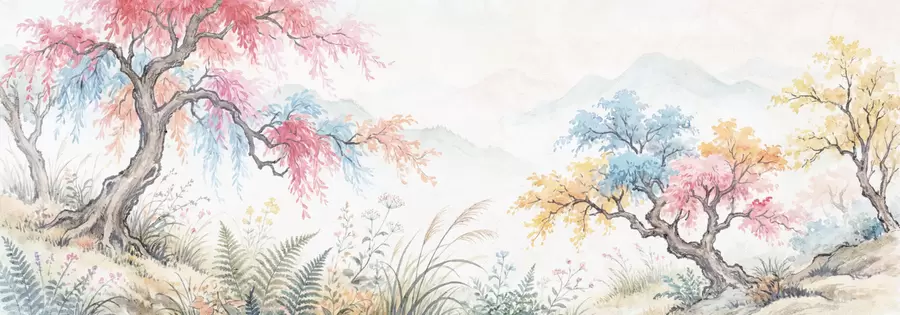 fototapet Grădină colorată pictată pe un zid de beton w05246