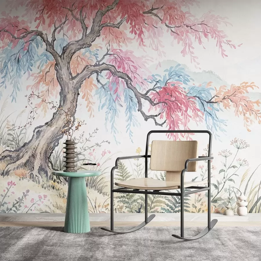 fototapet Grădină colorată pictată pe un zid de beton w05246