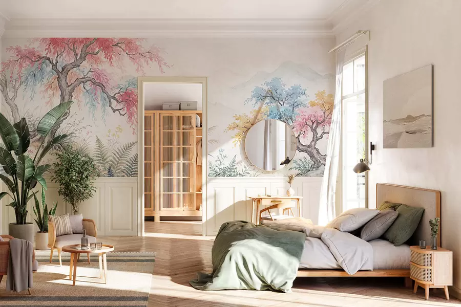 fototapet Grădină colorată pictată pe un zid de beton w05246