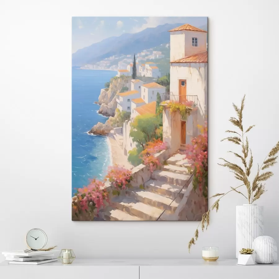 Tablouri sat impresionist mediteranean situat pe o stâncă s48060