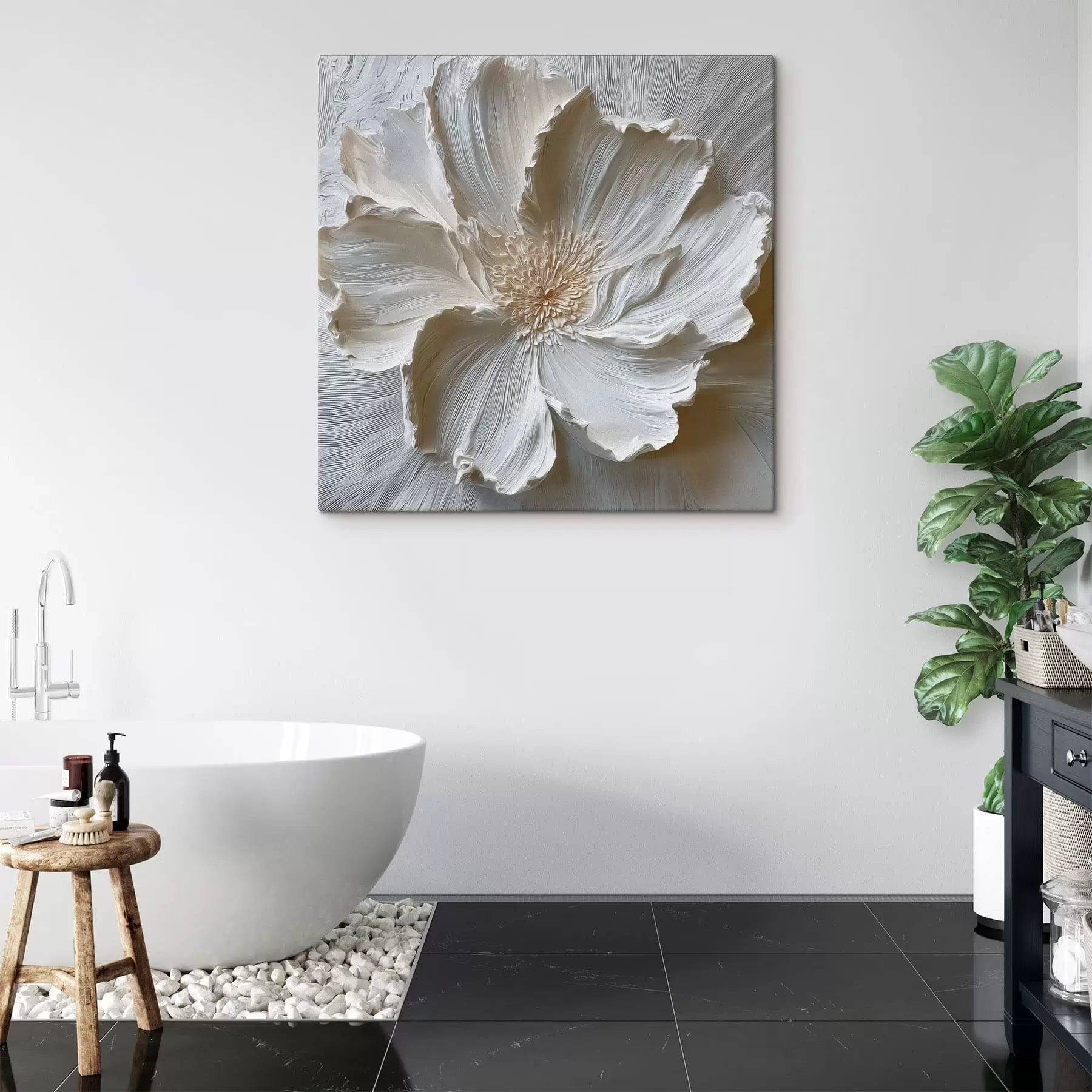 Tablouri sculptură florală în relief din ipsos alb s48064
