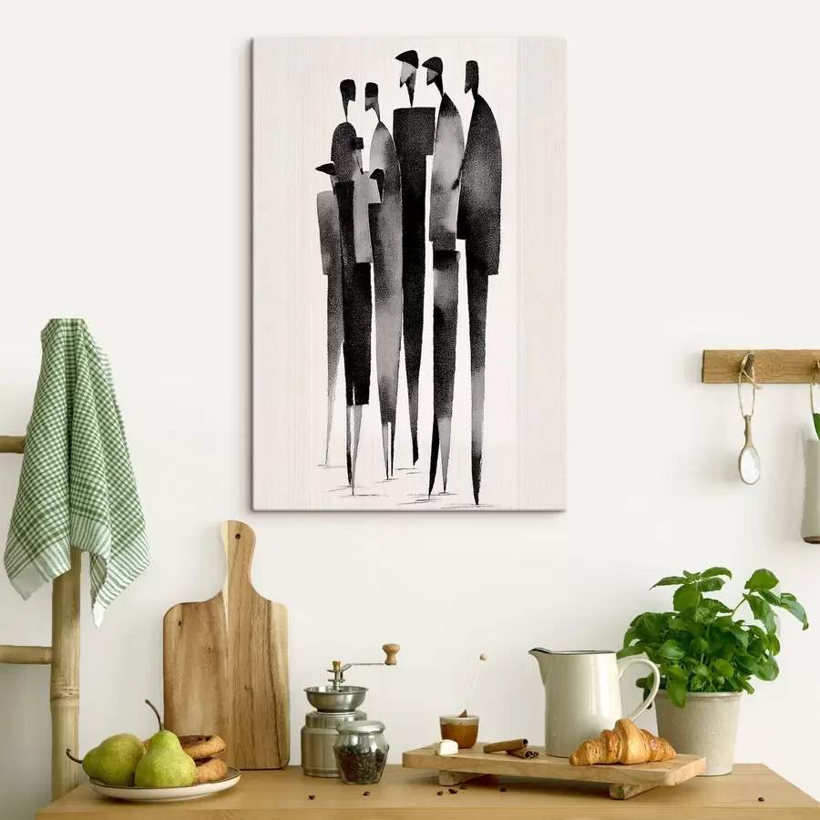 Tablouri figuri umane minimaliste, alungite, stând în șir s48068