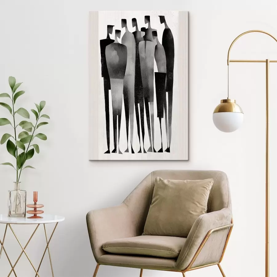 Tablouri figuri umane minimaliste, alungite, stând în șir s48069