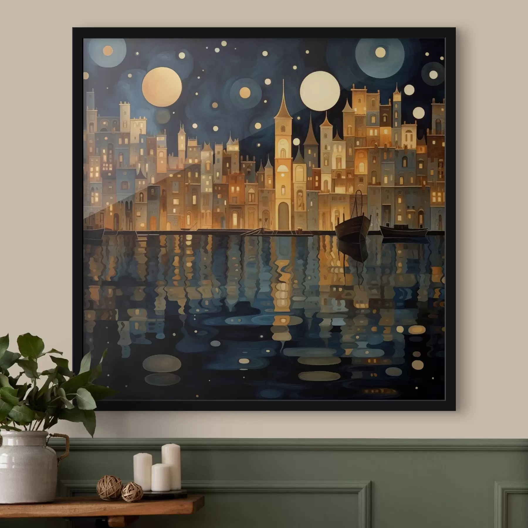 fototapet orașul capricios noaptea, lângă apă f48063