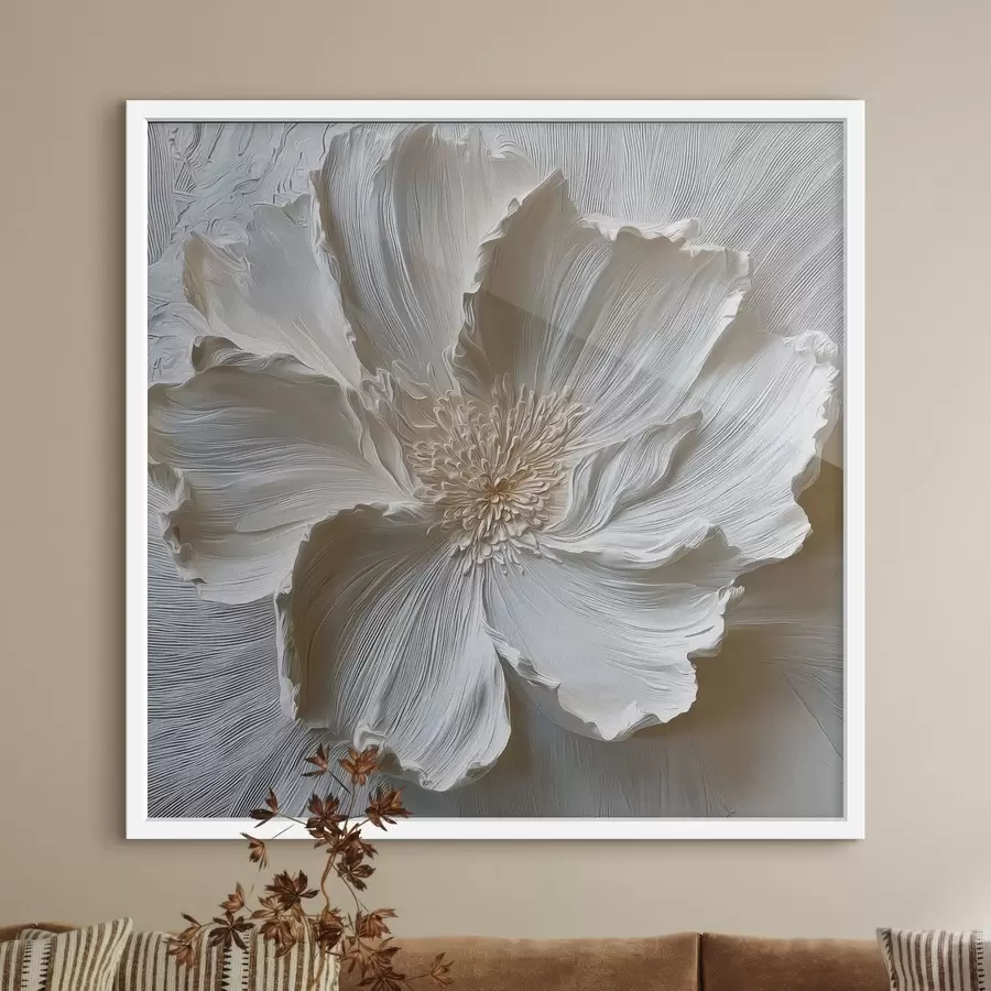 fototapet sculptură florală în relief din ipsos alb f48064