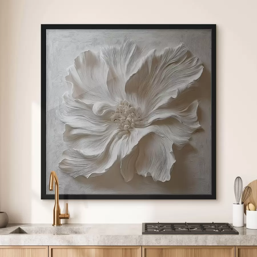 fototapet sculptură florală în relief din ipsos alb f48065