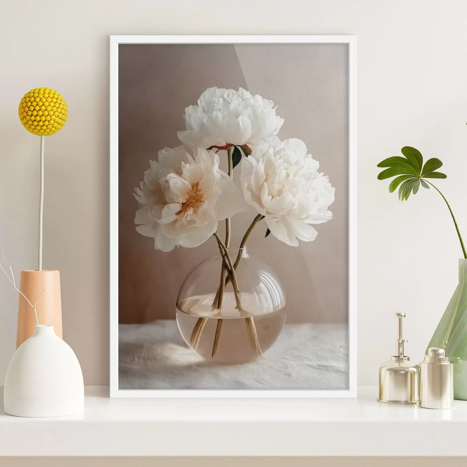 fototapet natură moartă minimalistă și aerisită cu bujori f48119