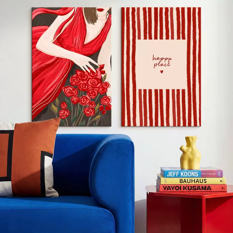 Tablouri Femeie cu trandafiri și model roșu m30107