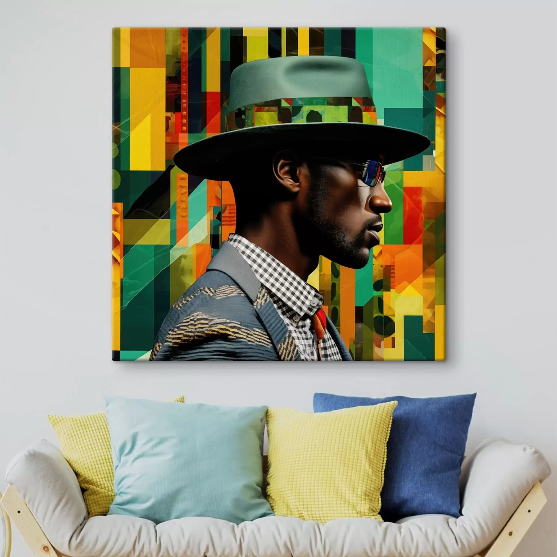 Tablouri Portretul unui bărbat cu pălărie pe un fundal vibrant s48100