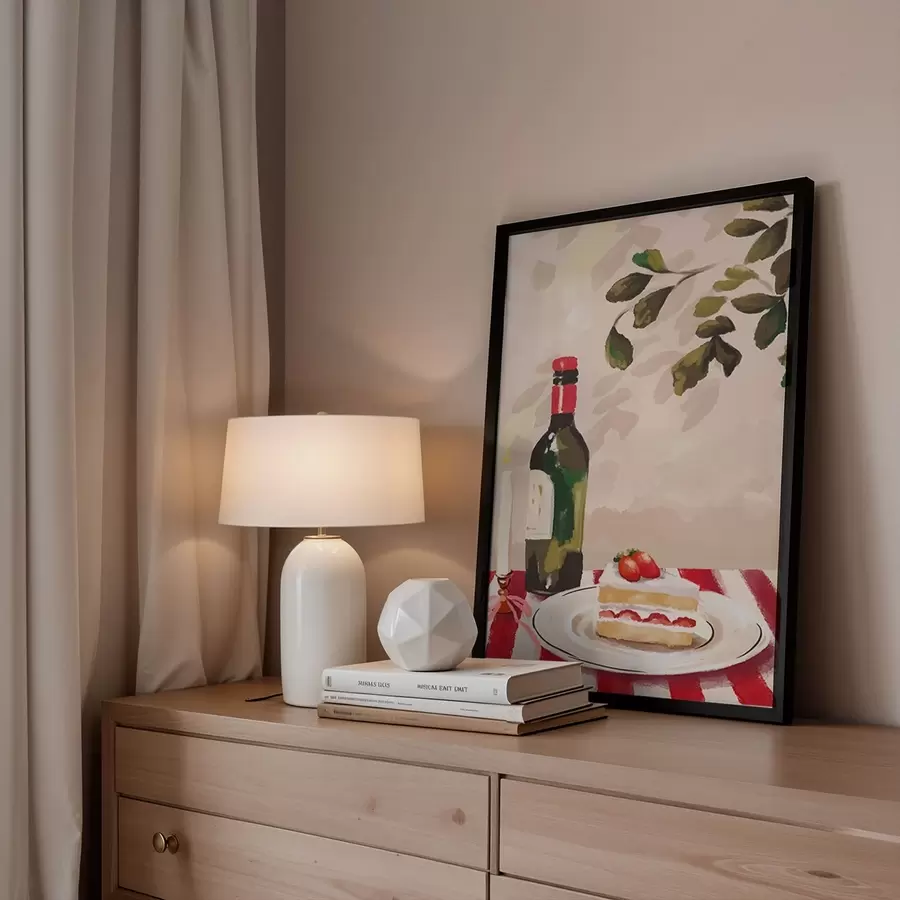 fototapet Natură moartă cu vin, lumânare și tort f48024