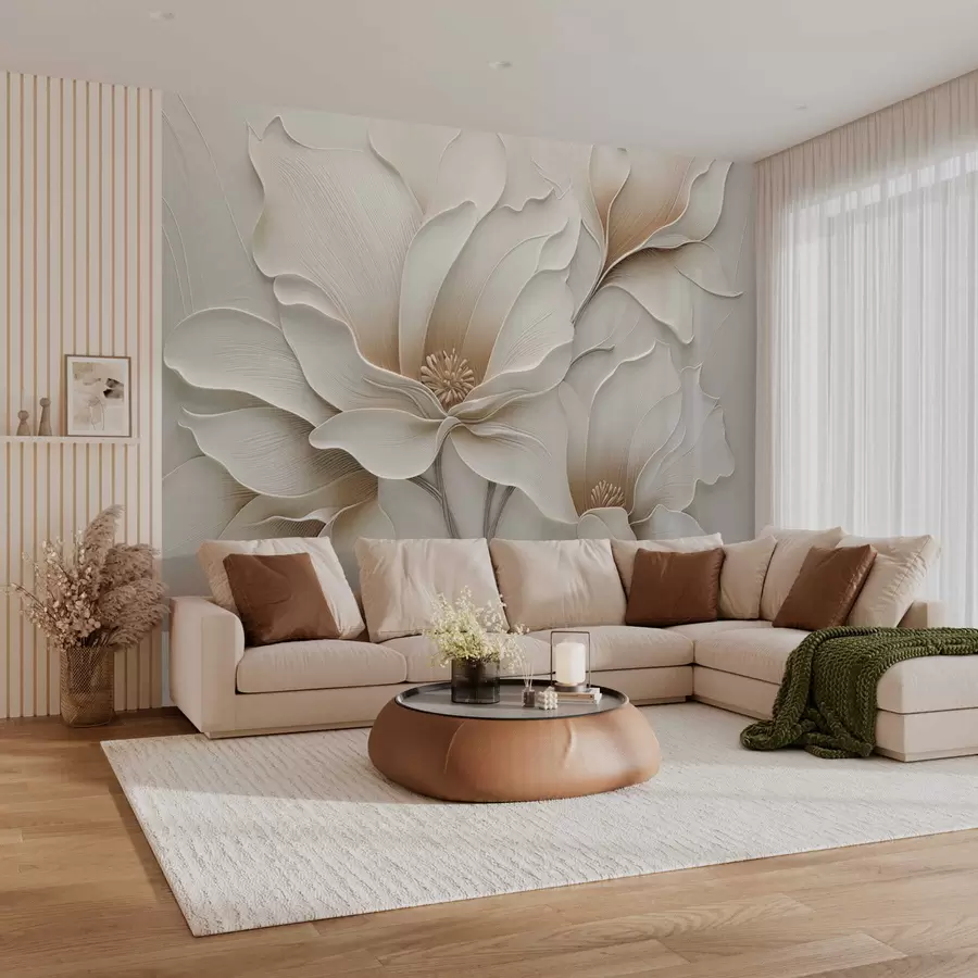 fototapet Relief cu flori bej în relief, prim-plan w05269