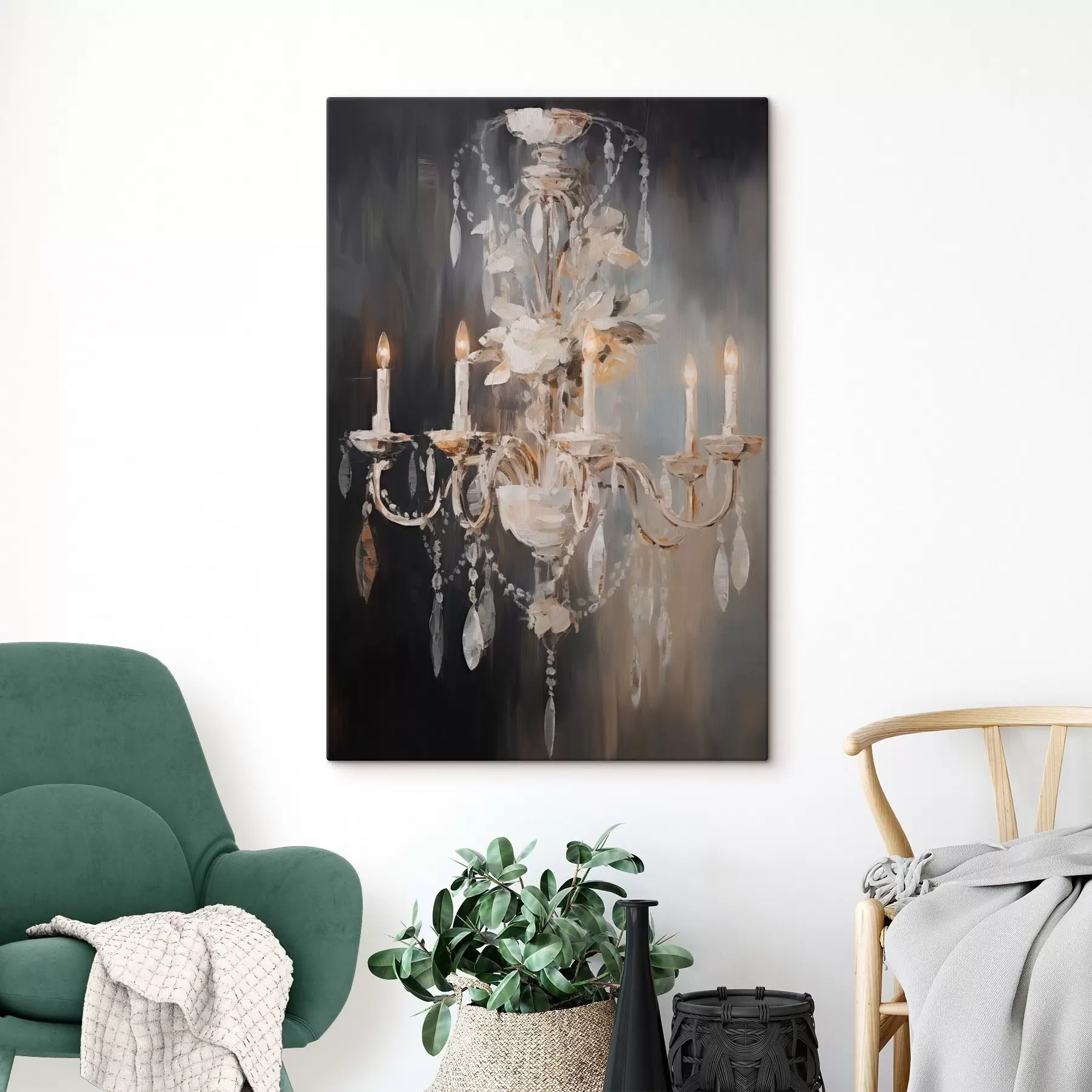 Tablouri Candelabru abstract ornamentat cu lumânări aprinse și accente florale, pe un fundal întunecat, texturat s47857