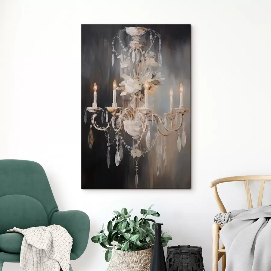 Tablouri Candelabru abstract ornamentat cu lumânări aprinse și accente florale, pe un fundal întunecat, texturat s47857