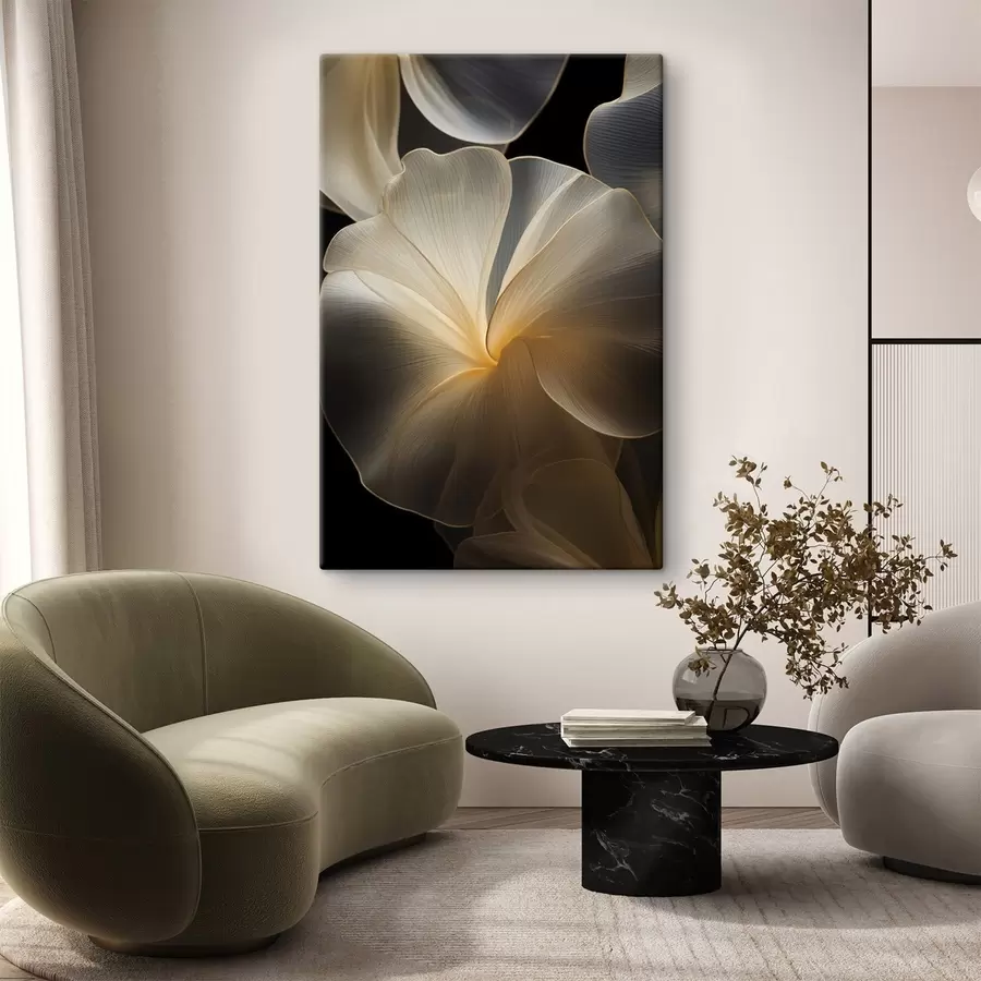 Tablouri Petale abstracte, translucide, cu linii delicate, pe un fundal întunecat s47860