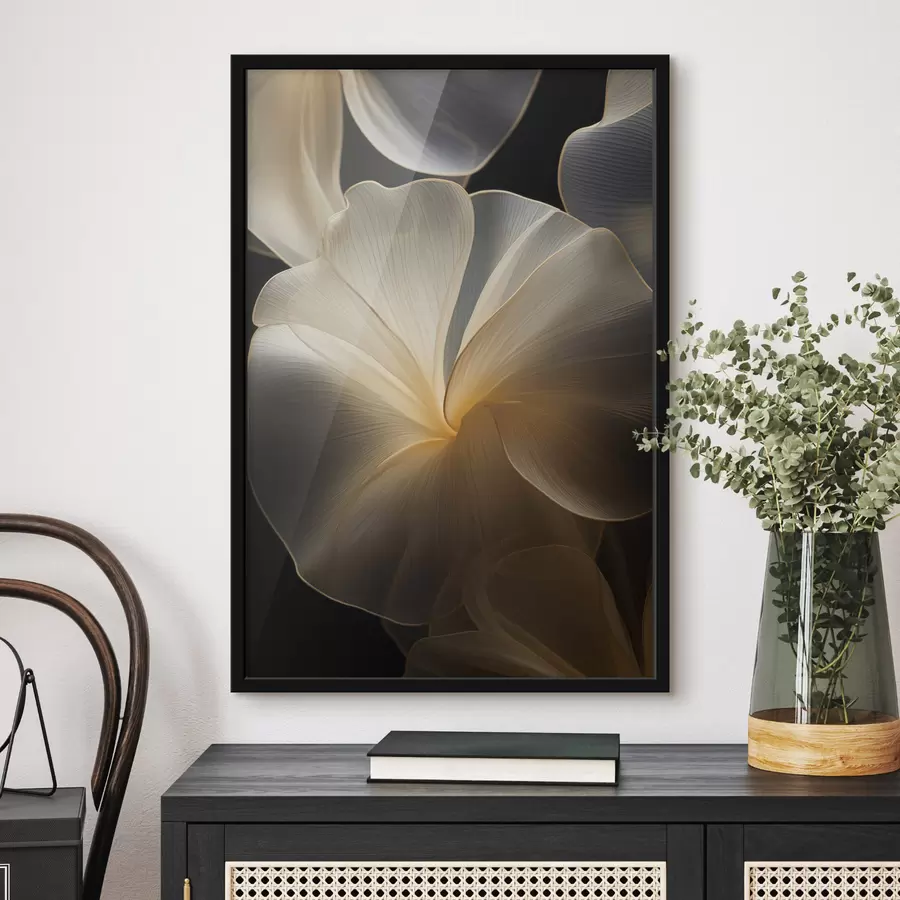 fototapet Petale abstracte, translucide, cu linii delicate, pe un fundal întunecat f47860