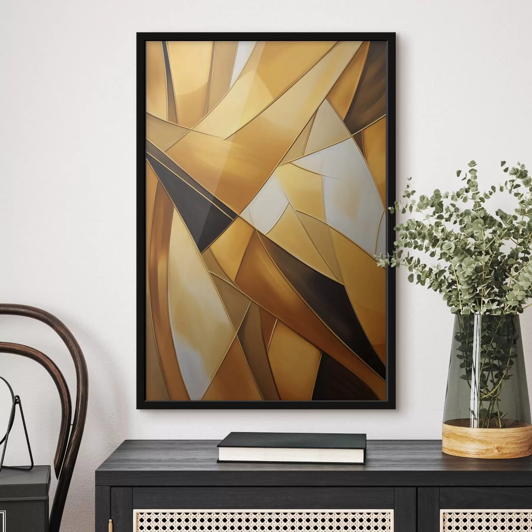 Tablouri Forme geometrice abstracte în nuanțe de portocaliu, maro și alb, cu contururi subțiri pe un fundal texturat f47863