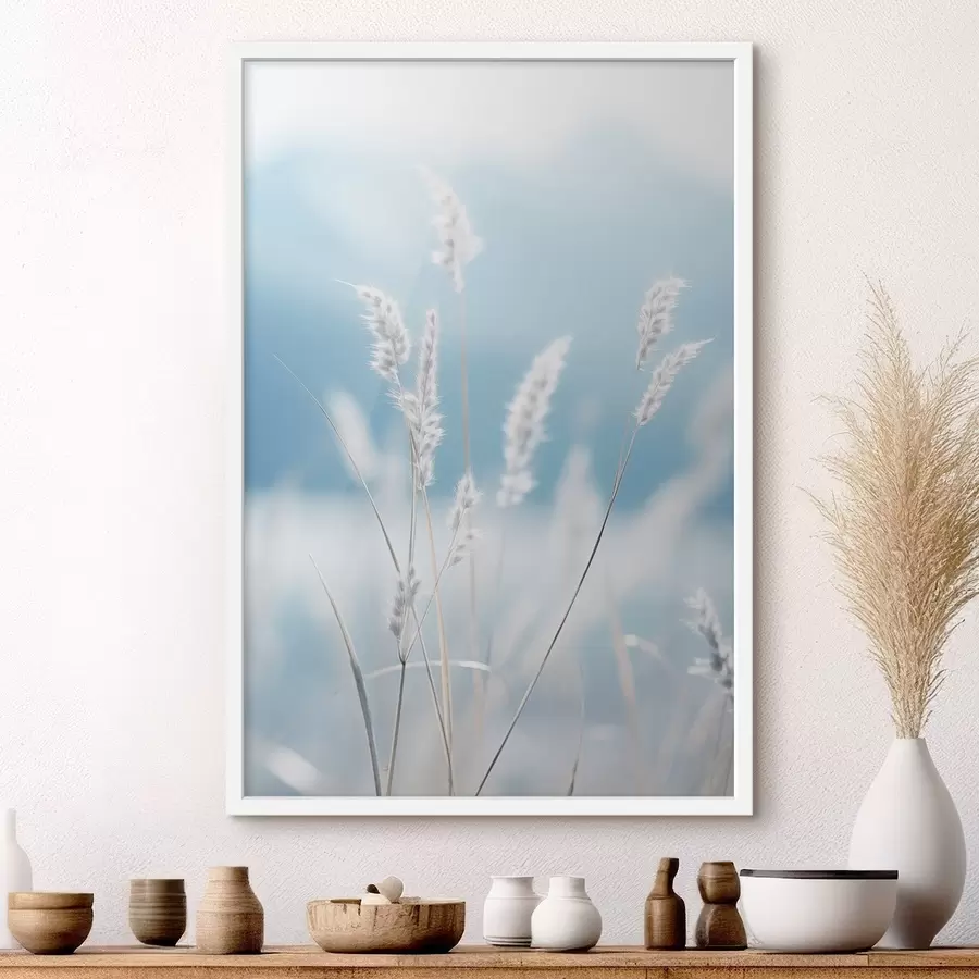 fototapet Iarbă albă și pufoasă pe fundalul unui cer albastru deschis, cu o adâncime de câmp redusă f47880