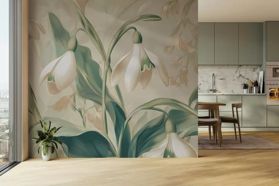 fototapet ghiocele înflorite pe un fundal bej w05234