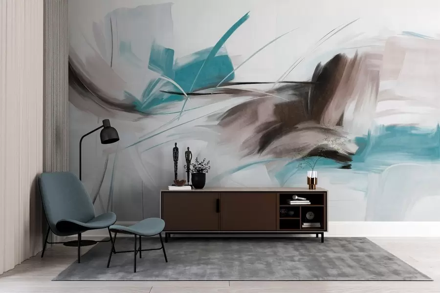 fototapet Stil de pictură abstractă cu pensule texturate maro și albastre w09755v1