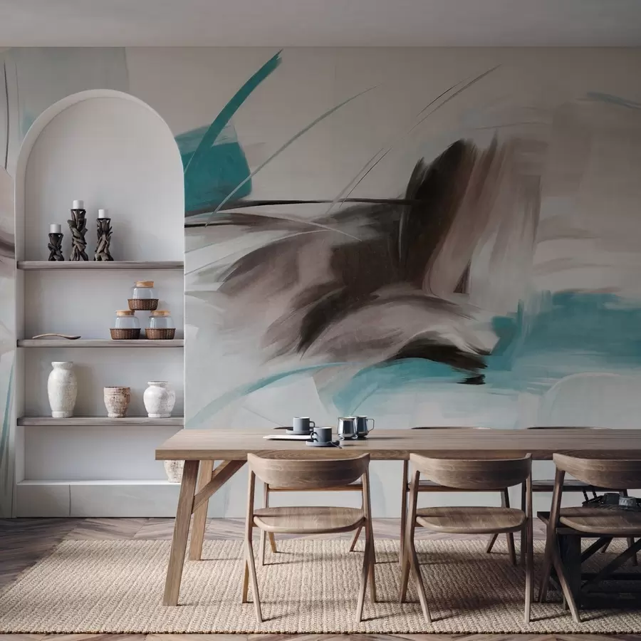 fototapet Stil de pictură abstractă cu pensule texturate maro și albastre w09755v1