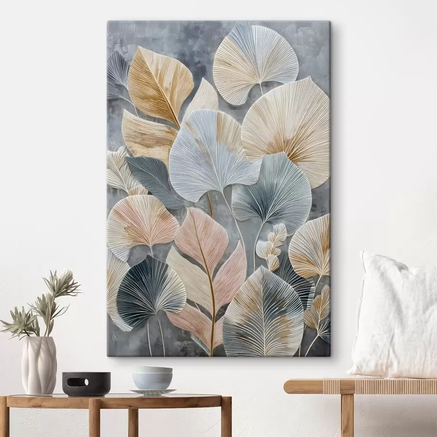 Tablouri Frunziș decorativ multicolor cu textură pronunțată pe fond întunecat s47964