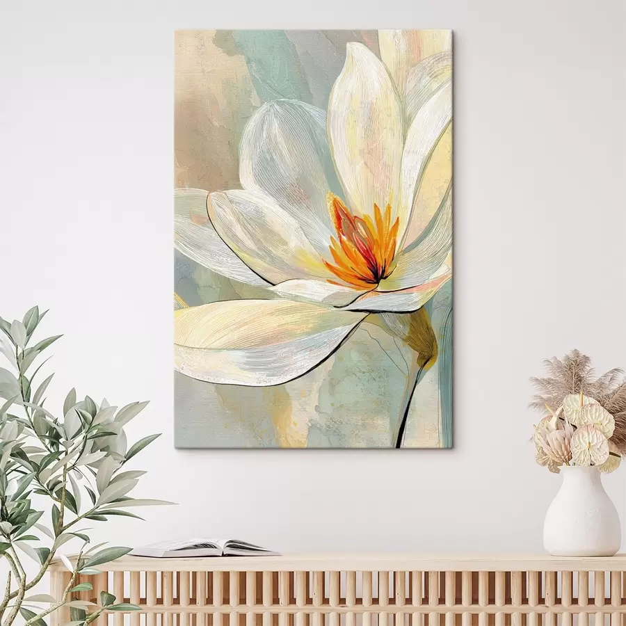Tablouri Magnolii abstracte într-o paletă pastelată, cu accent pe grafica liniară s47970