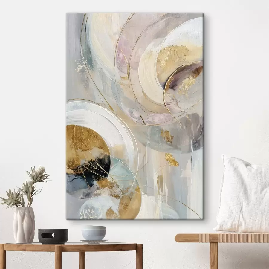 Tablouri Compoziție cu elemente circulare stratificate și tușe de vopsea s47983