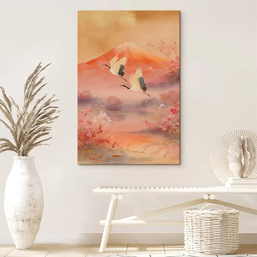 Tablouri Motiv tradițional oriental cu flori de cireș și cocori s47991