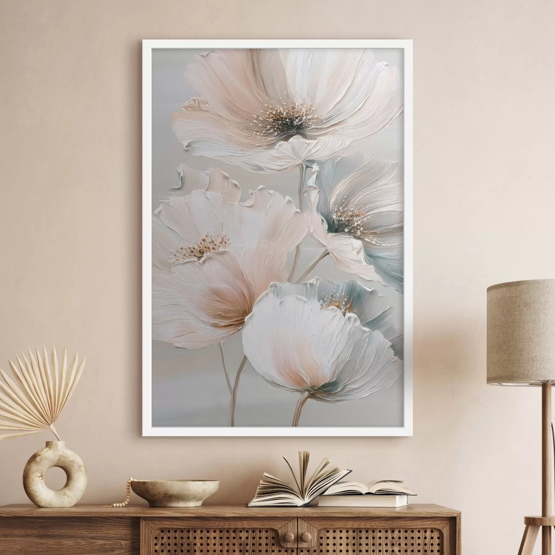 fototapet Compoziție florală cu tușe texturate într-o paletă de culori bej-roz f47961