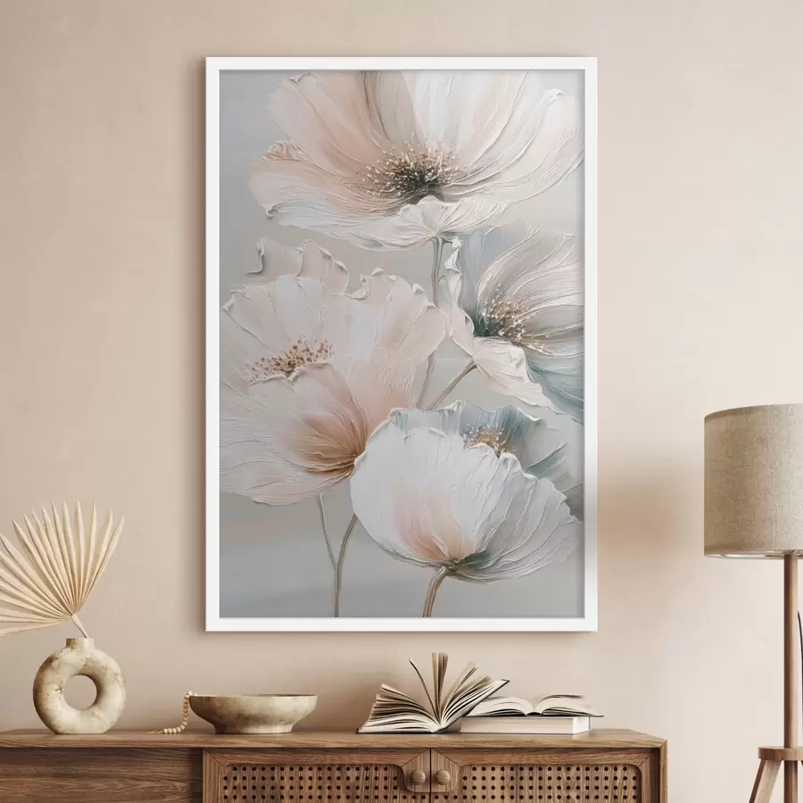 fototapet Compoziție florală cu tușe texturate într-o paletă de culori bej-roz f47961