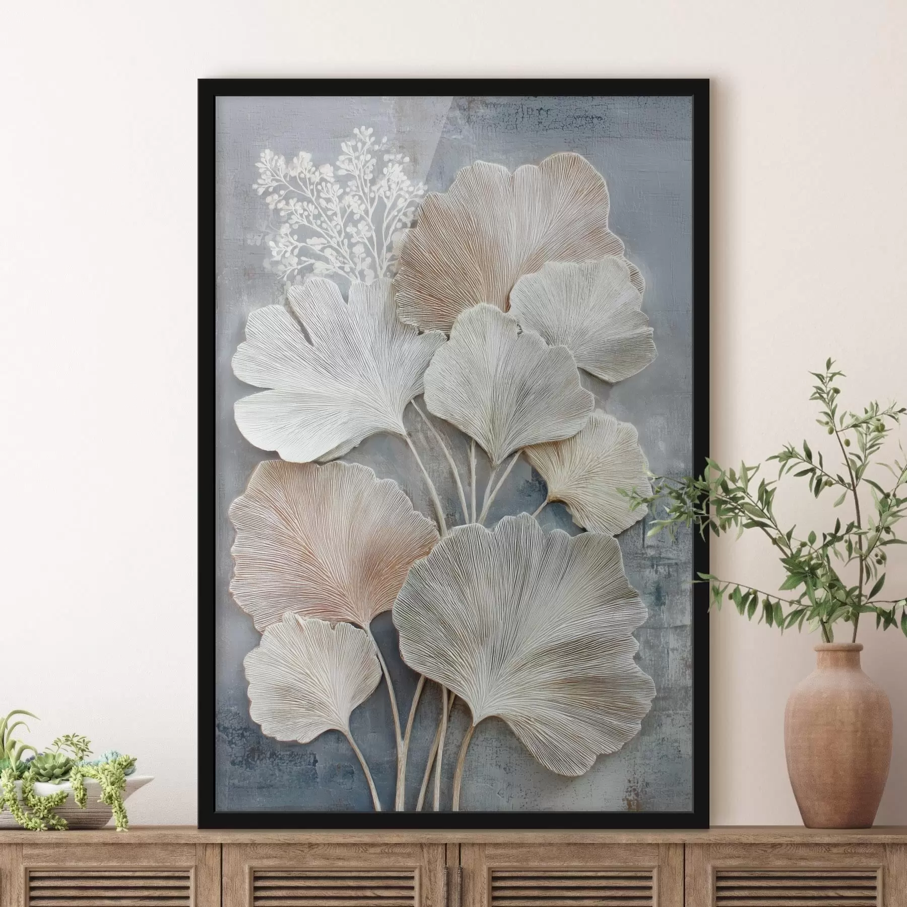 fototapet Compoziție florală abstractă într-o paletă de culori bej-albastru f47963