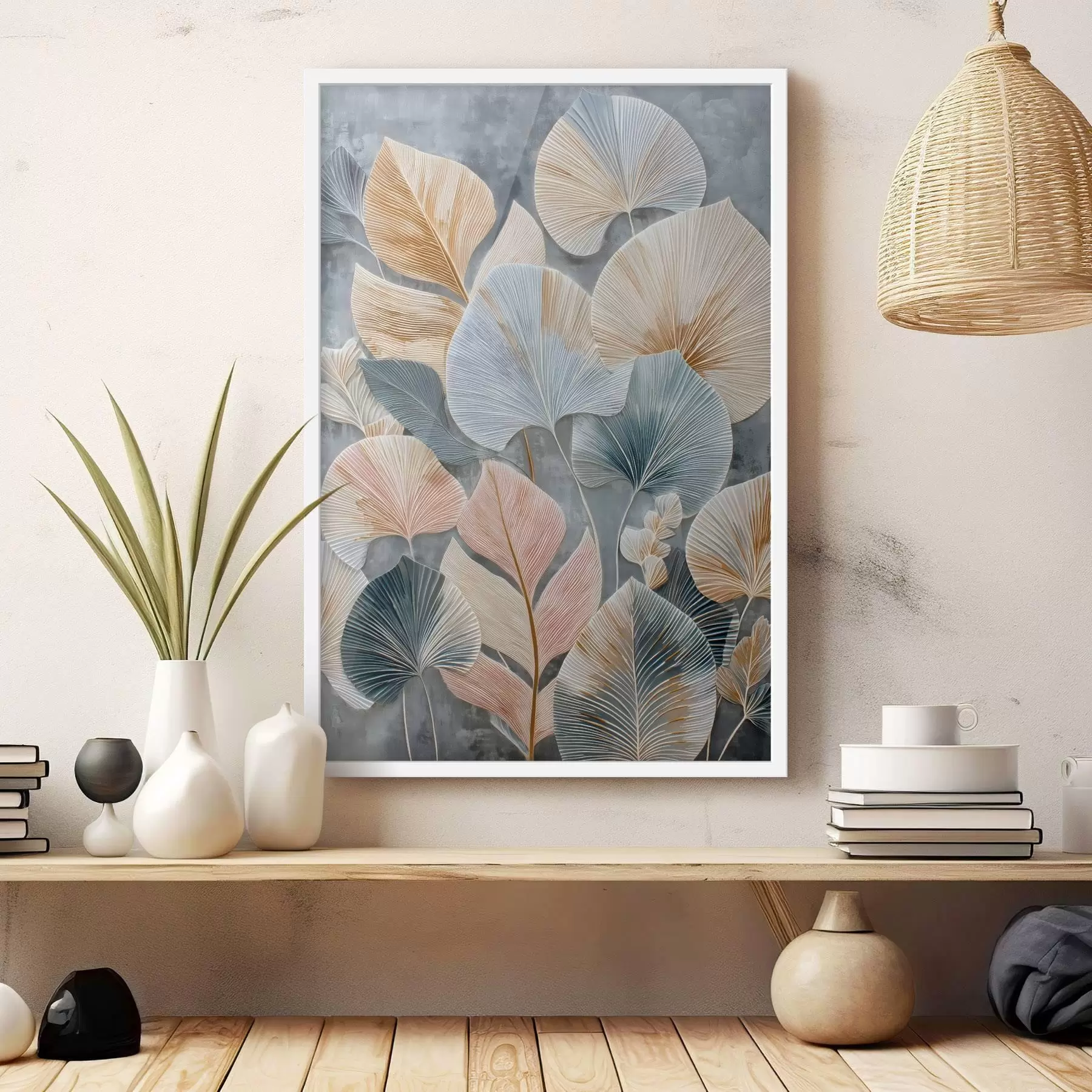 fototapet Frunziș decorativ multicolor cu textură pronunțată pe fond întunecat f47964