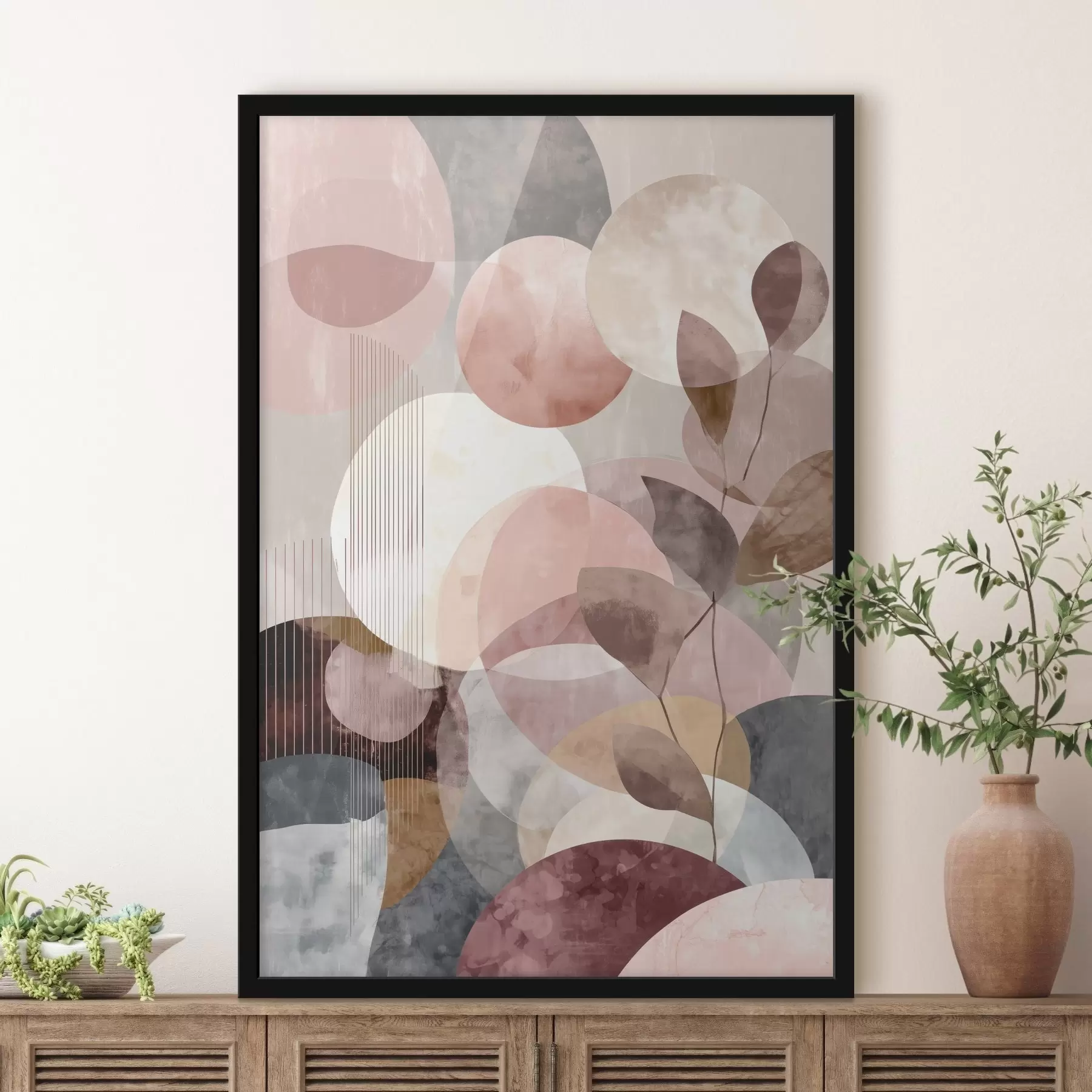 fototapet Forme geometrice și elemente botanice într-un stil minimalist modern f47975