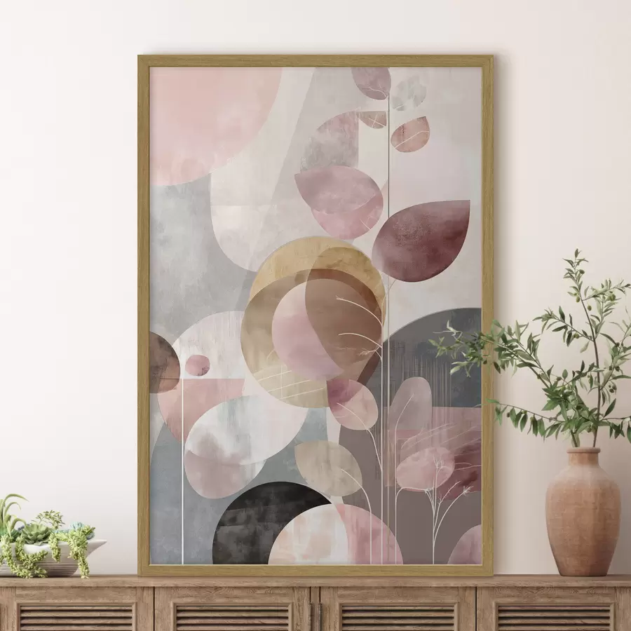 fototapet Artă florală în tonuri de bej-roz într-un stil minimalist f47976