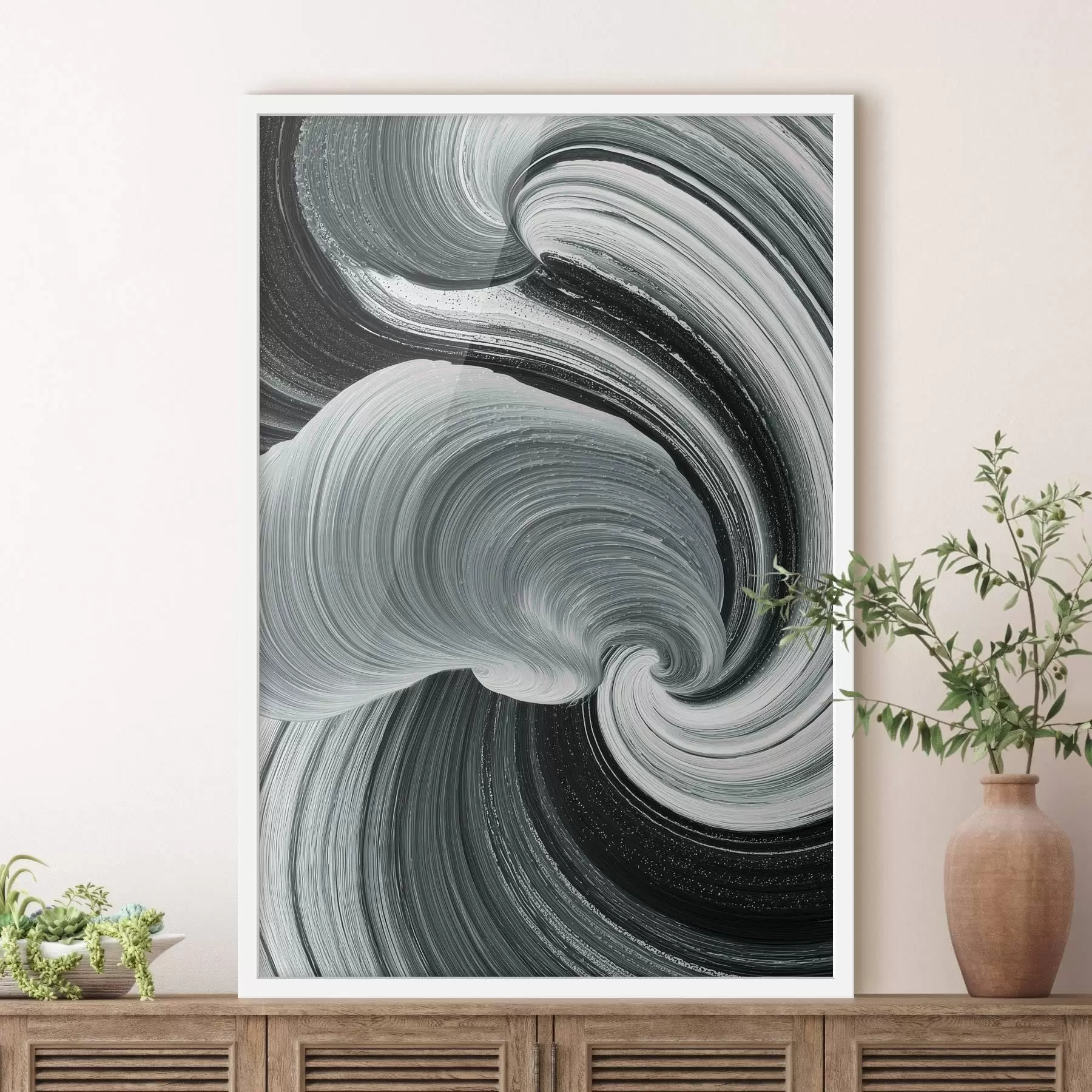 fototapet Energia mișcării: abstract alb-negru în stilul picturii în ulei f47990