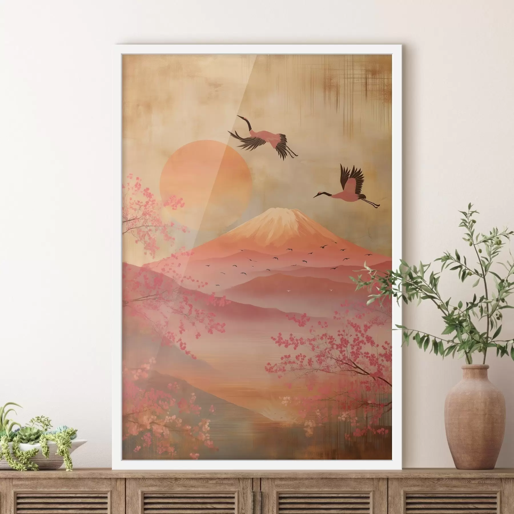 fototapet Macarale pe fundalul soarelui și al munților: ilustrație în stilul artei digitale f47992