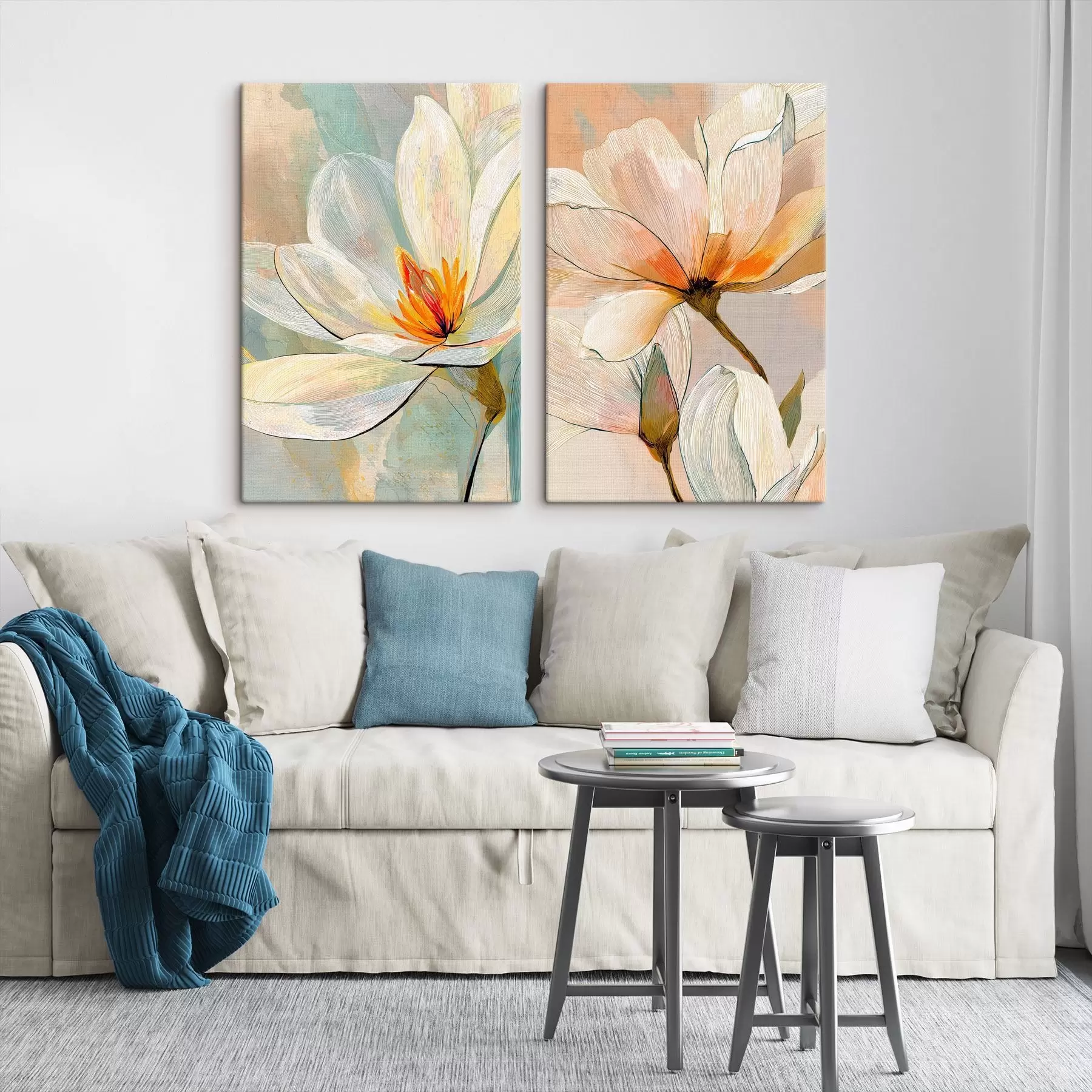 Tablouri Magnolii cu contururi grafice într-un stil ilustrativ de artă modernă m30032