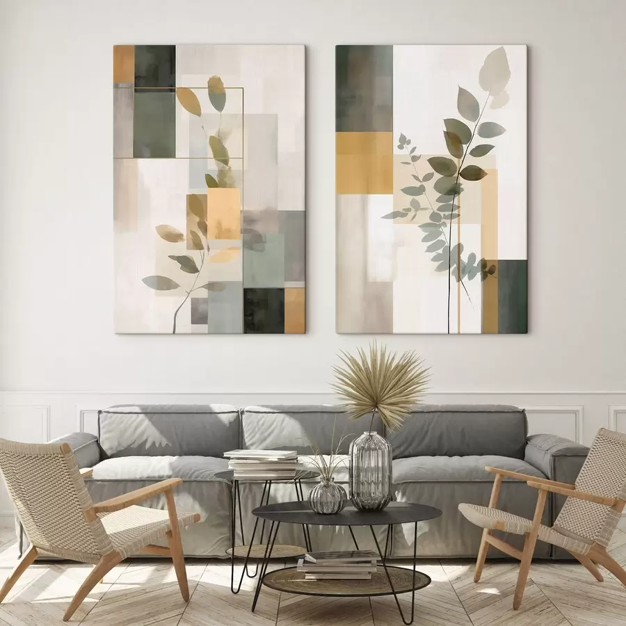 Tablouri Abstracție geometrică cu ramuri de frunze m30128