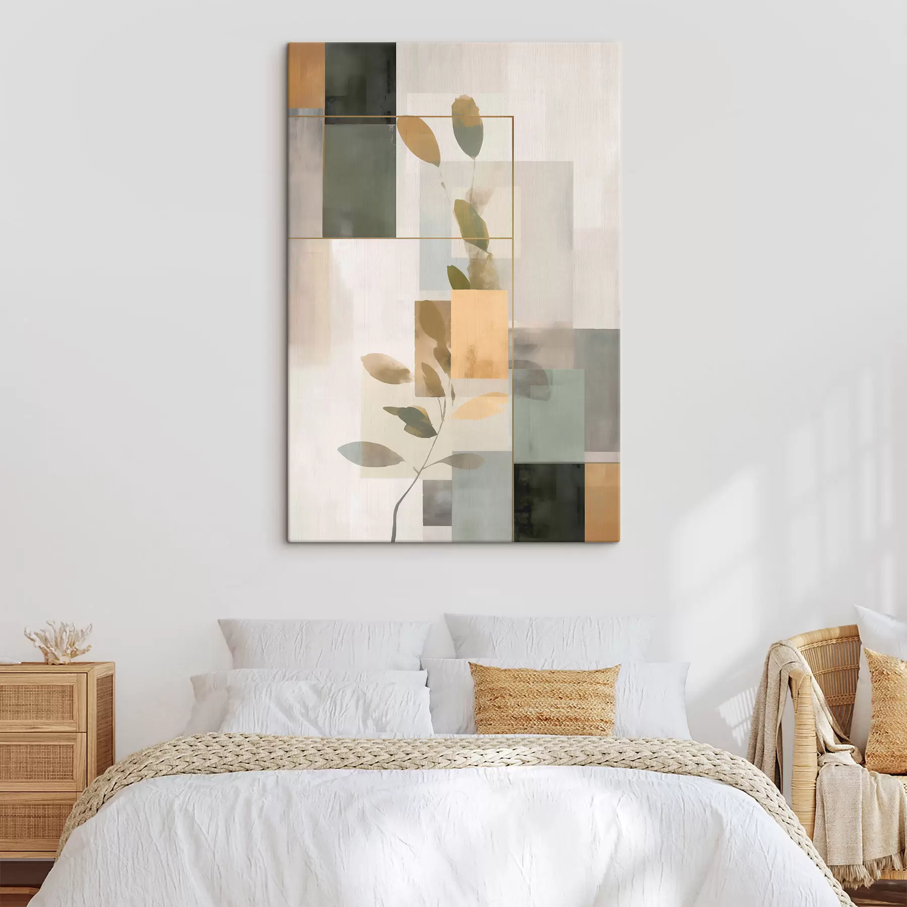 Tablouri Abstracție geometrică cu ramuri de frunze s48020