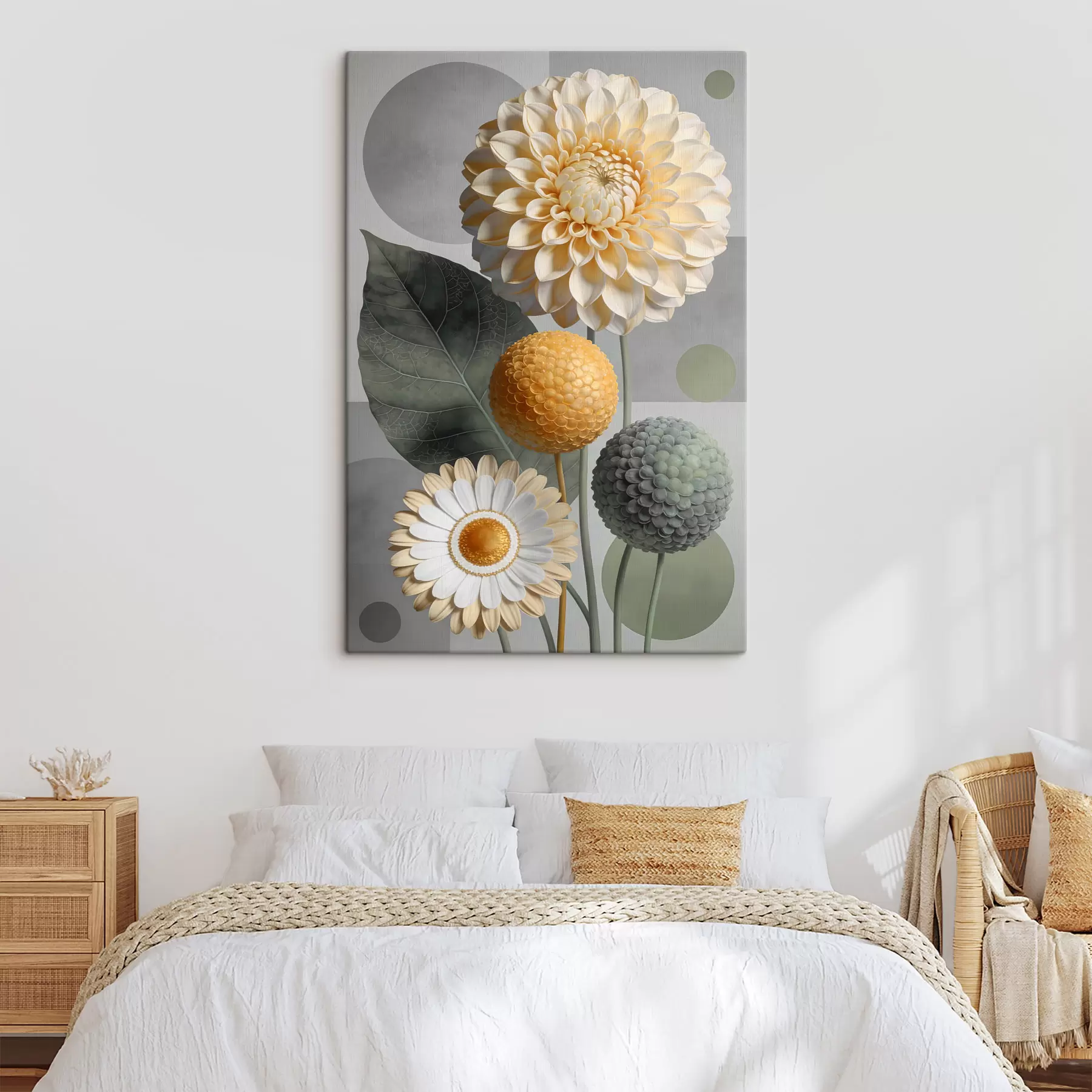 Tablouri Flori abstracte mari cu elemente geometrice s48178