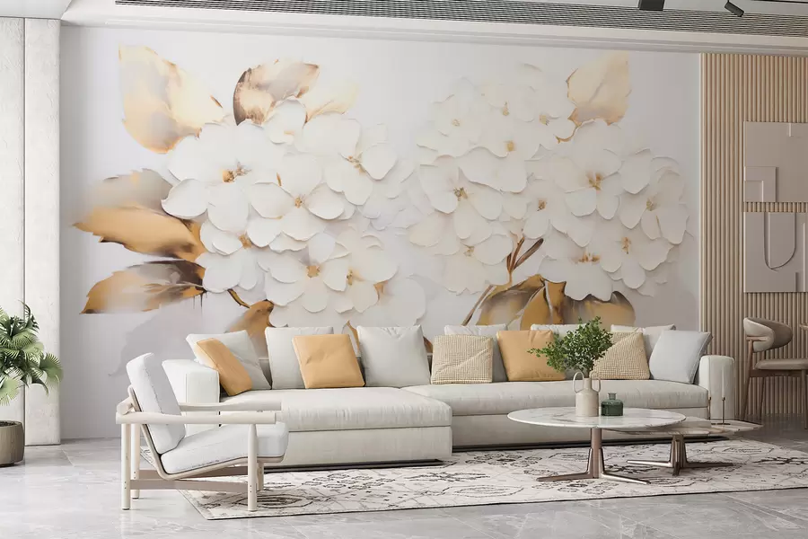 fototapet Hortensii luxoase cu frunze galbene w09711