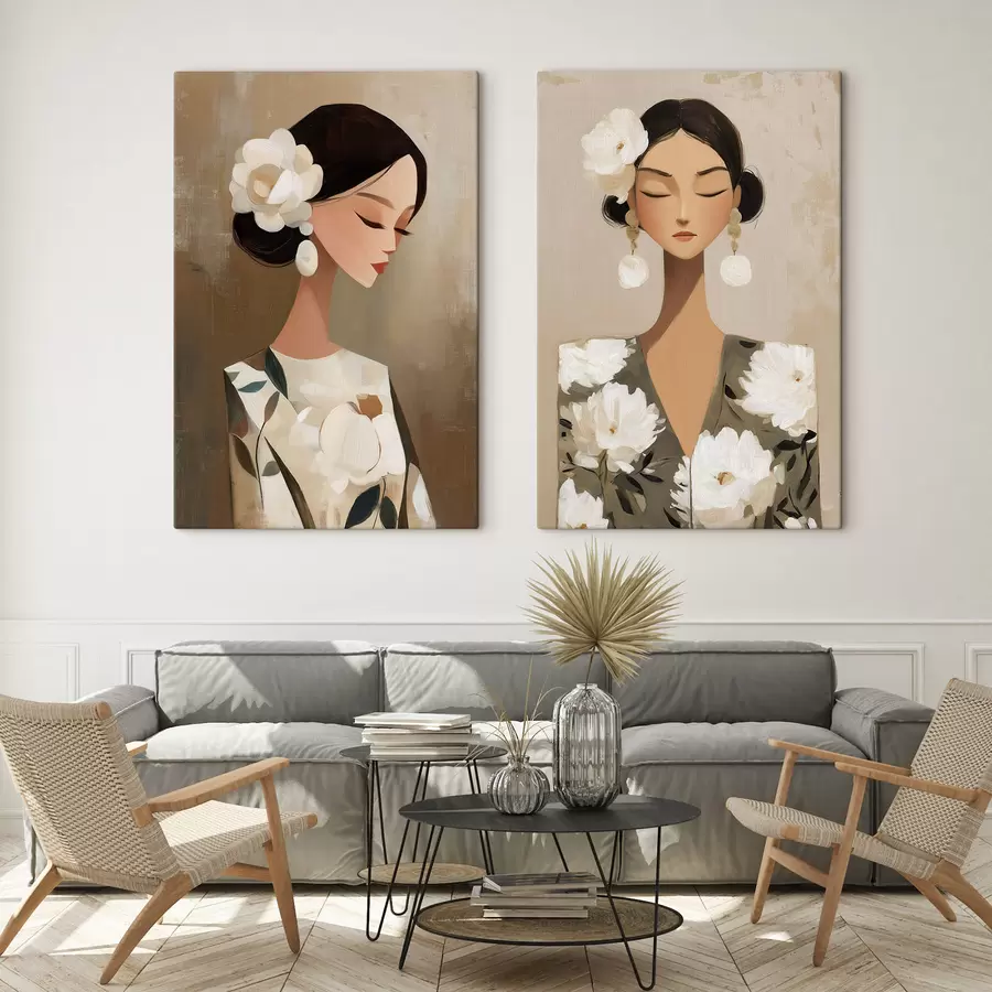 Tablouri Portret feminin cu o floare albă în păr m30164