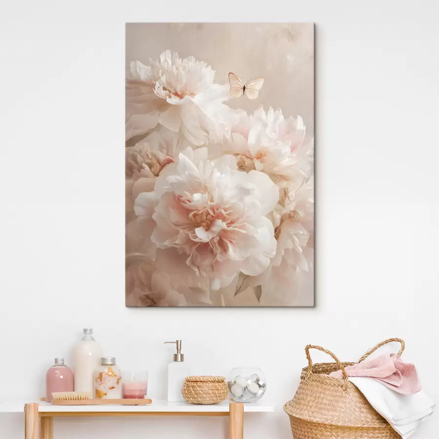 Tablouri bujori roz luxurianți cu un fluture s47954