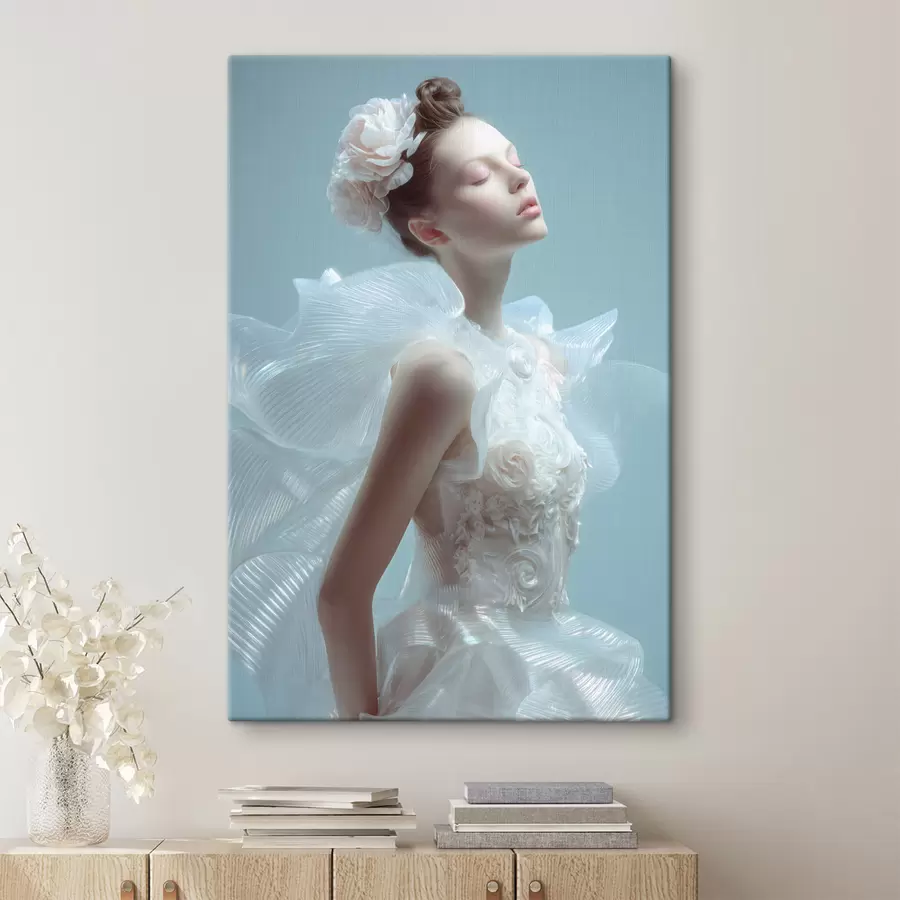 Tablouri o fată delicată într-o rochie albă s48288