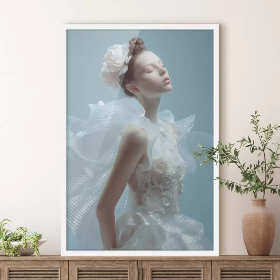 fototapet o fată delicată într-o rochie albă f48288